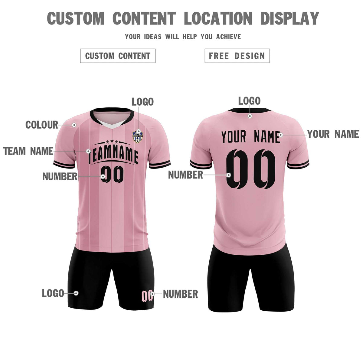Custom Light Pink Classic Striped Personalized Soccer Tops/Sets Jersey