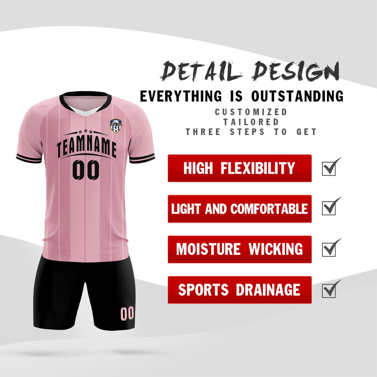 Custom Light Pink Classic Striped Personalized Soccer Tops/Sets Jersey