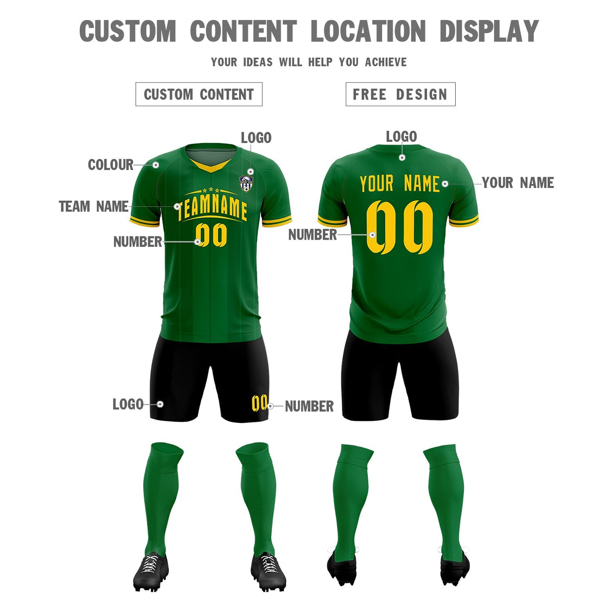 Custom Kelly Green Classic Striped Personalized Soccer Tops/Sets Jersey