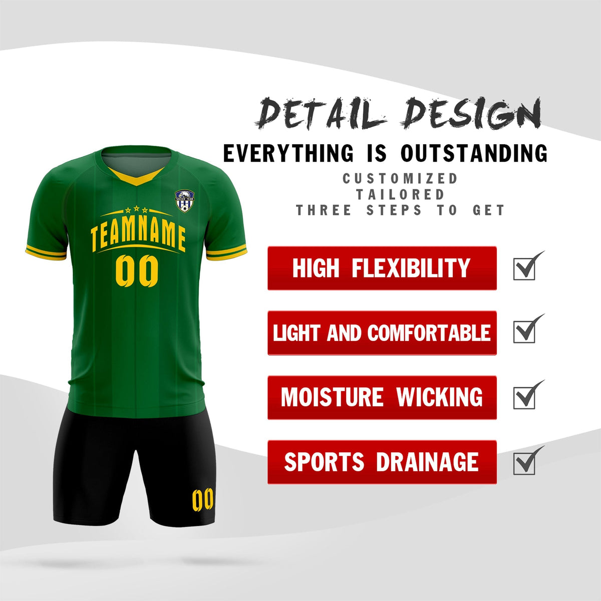 Custom Kelly Green Classic Striped Personalized Soccer Tops/Sets Jersey