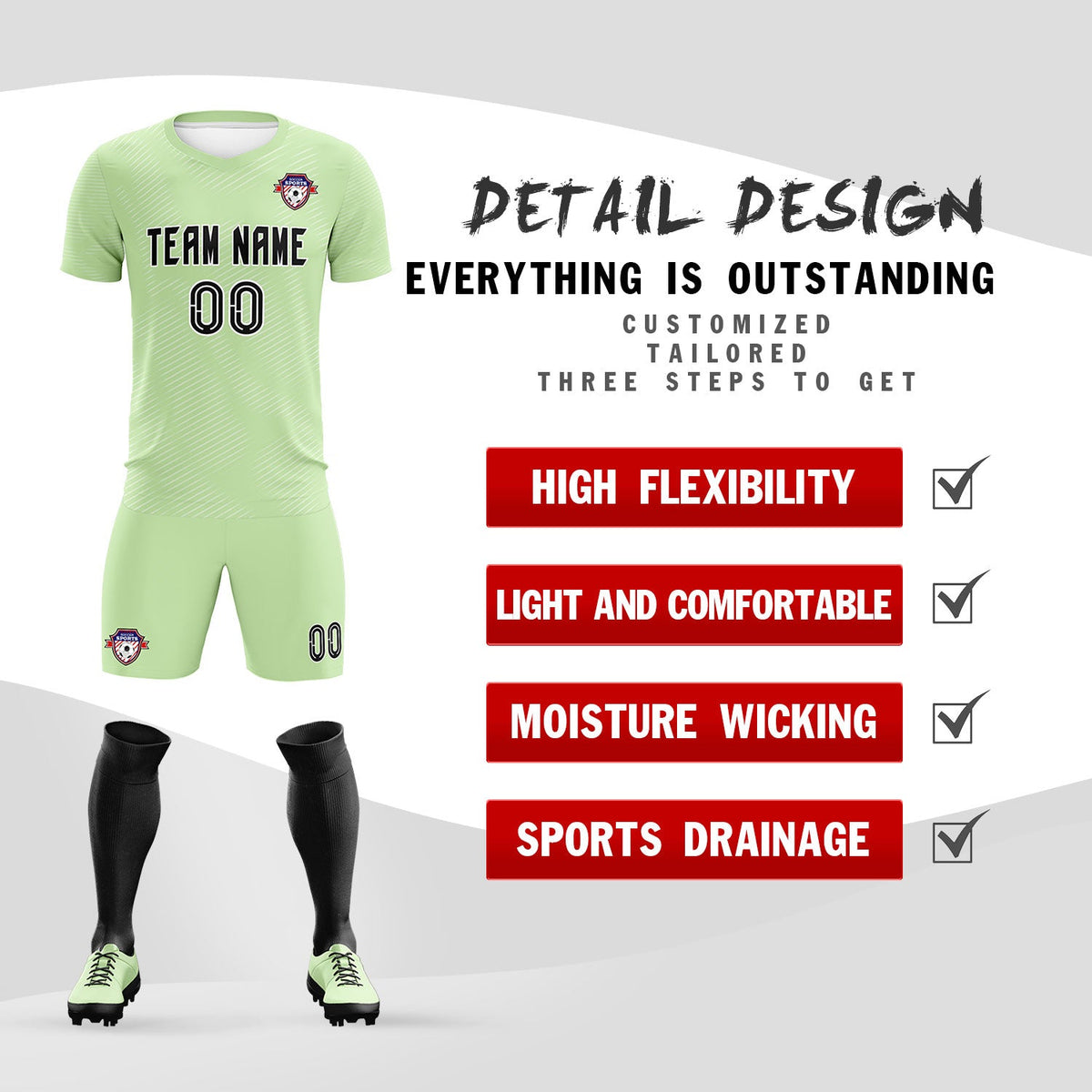 Custom Green White Training Uniform For Men Soccer Sets Jersey