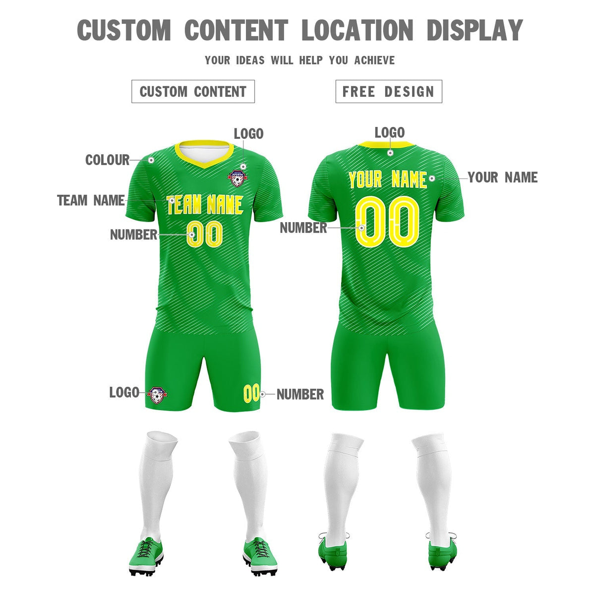 Custom Kelly Green Gold Training Uniform For Men Soccer Sets Jersey
