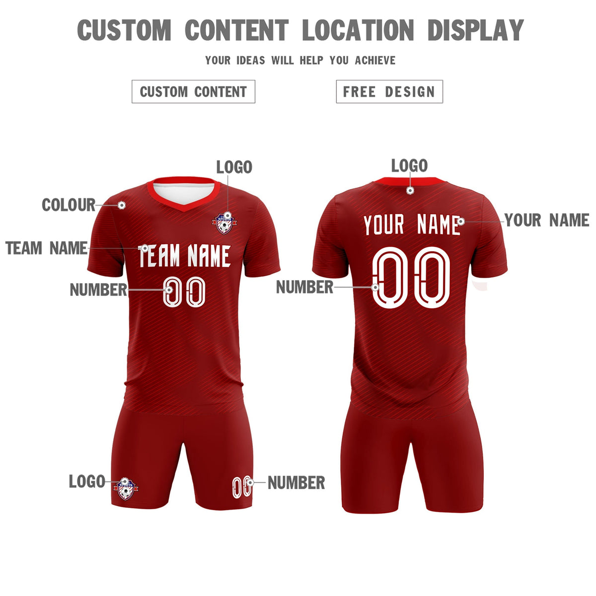 Custom Crimson Red Training Uniform For Men Soccer Sets Jersey