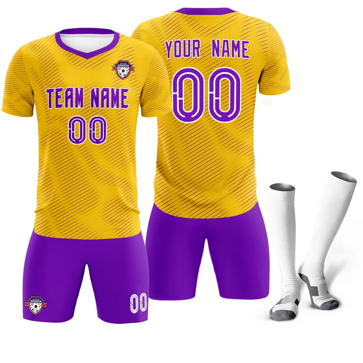 Custom Gold Purple Training Uniform For Men Soccer Sets Jersey