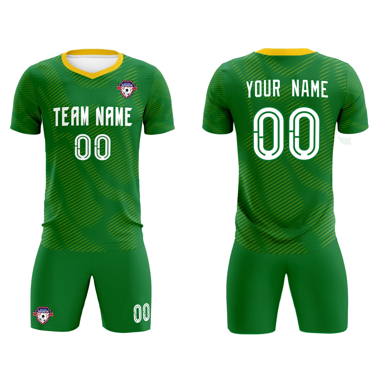 Custom Kelly Green Yellow Training Uniform For Men Soccer Sets Jersey