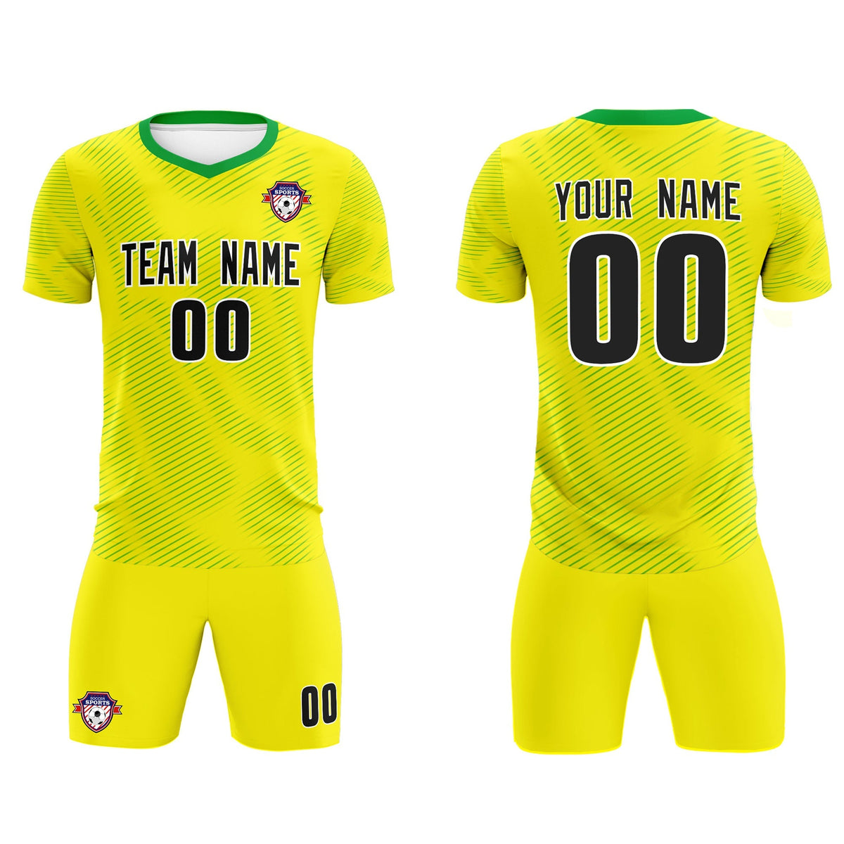Custom Gold Kelly Green Training Uniform For Men Soccer Sets Jersey