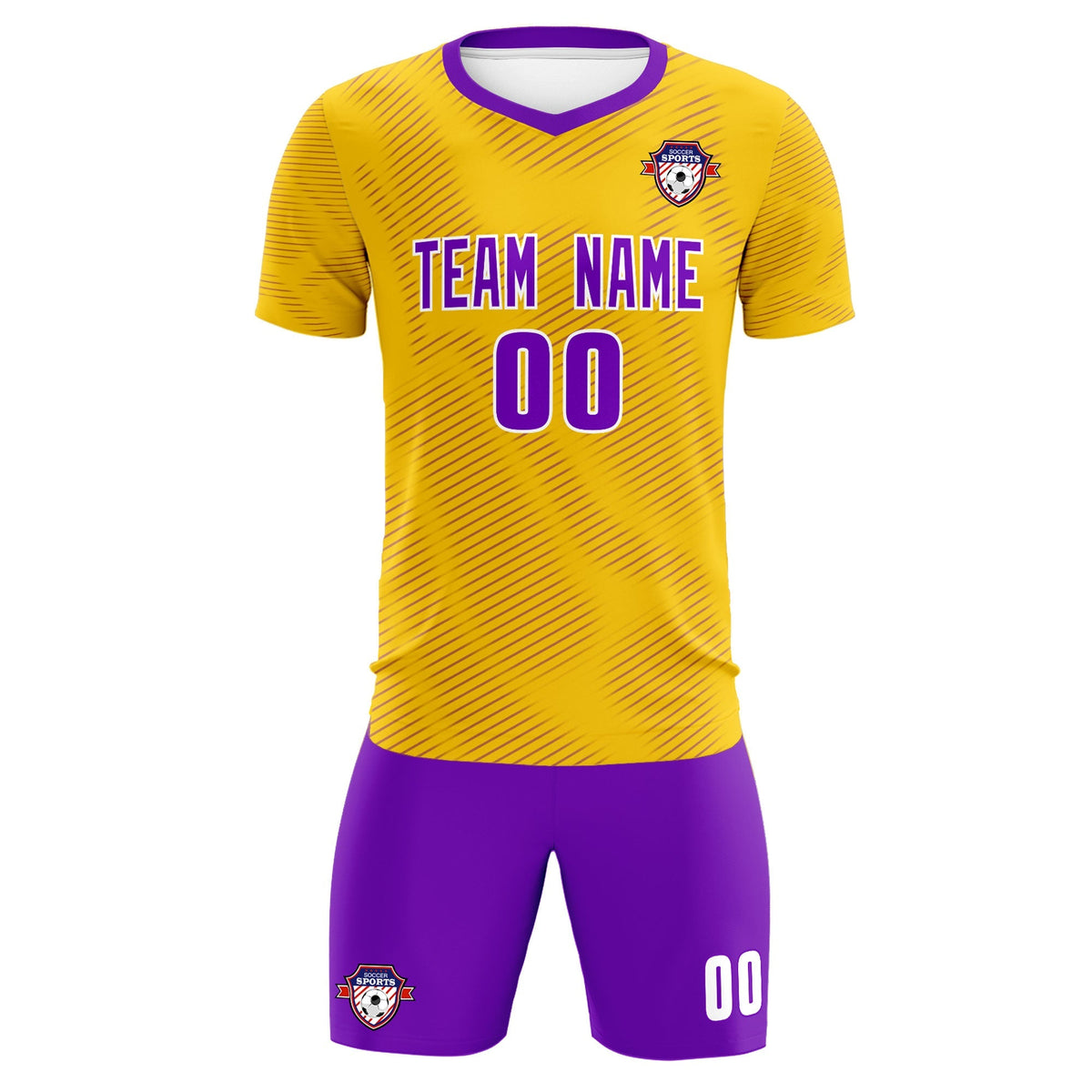 Custom Gold Purple Training Uniform For Men Soccer Sets Jersey