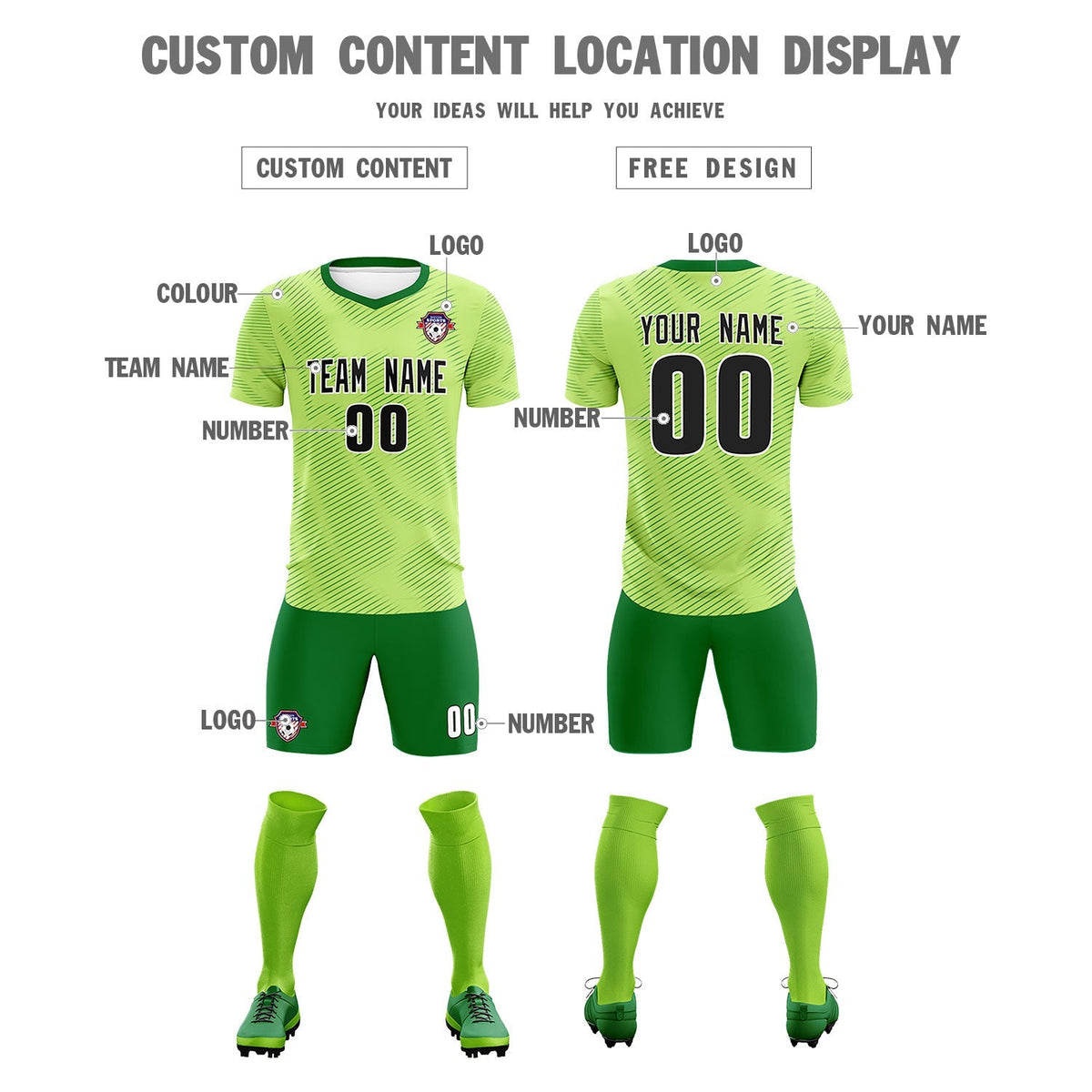 Custom Green Kelly Green Training Uniform For Men Soccer Sets Jersey