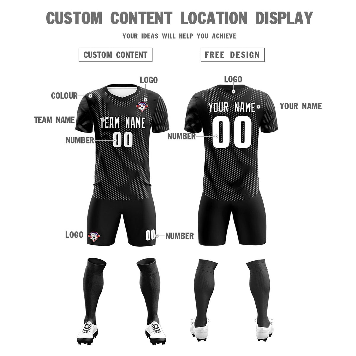Custom Black White Training Uniform For Men Soccer Sets Jersey