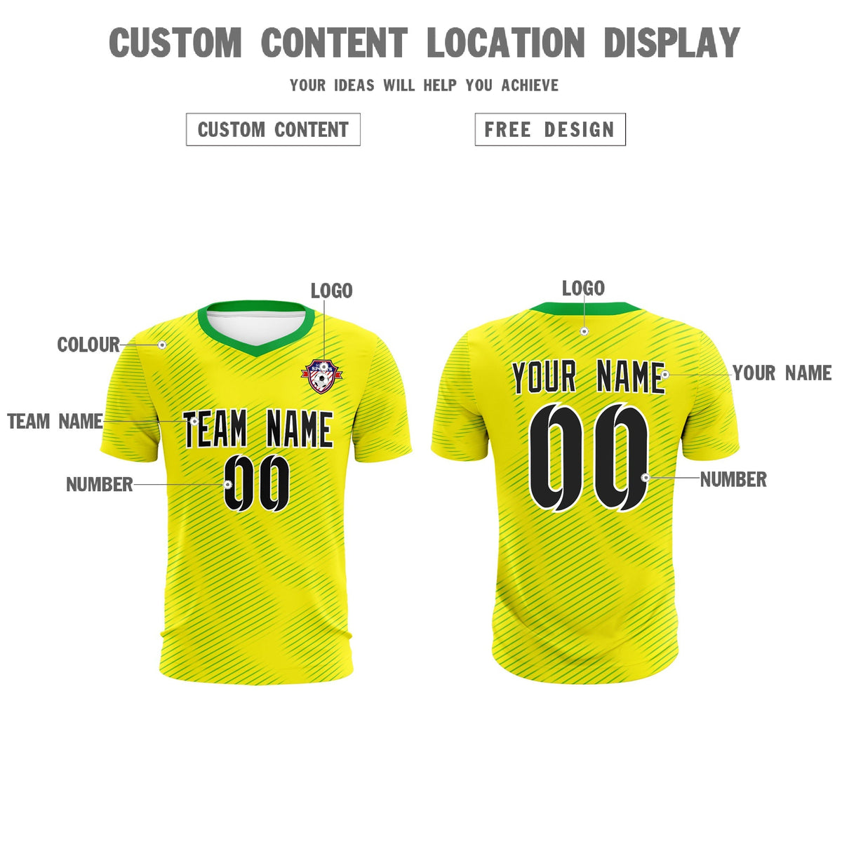 Custom Gold Kelly Green Training Uniform For Men Soccer Sets Jersey