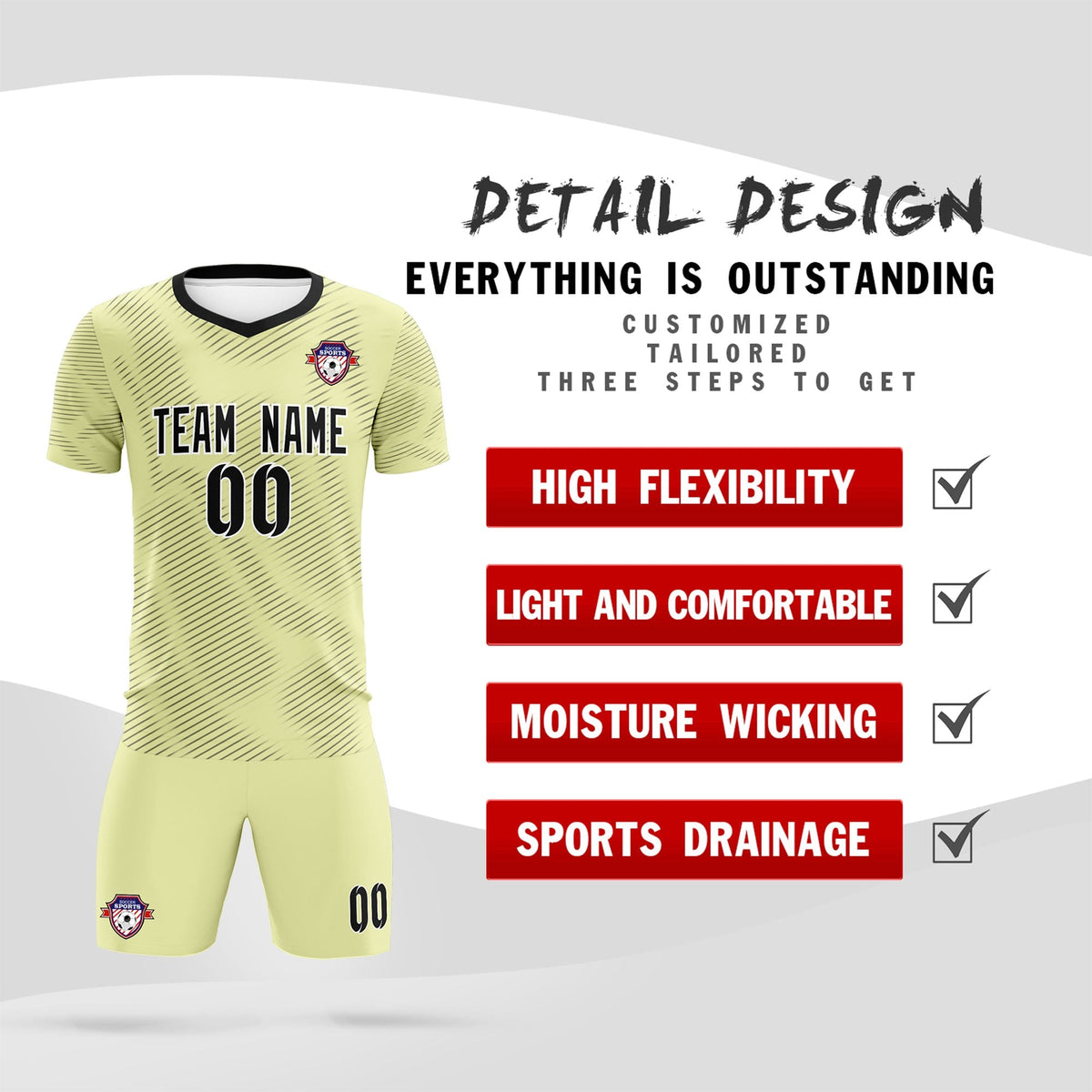 Custom Cream Black Training Uniform For Men Soccer Sets Jersey