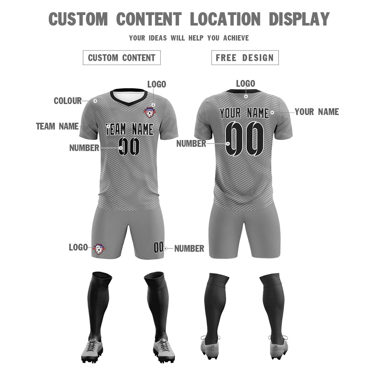 Custom Dark Gray White Training Uniform For Men Soccer Sets Jersey