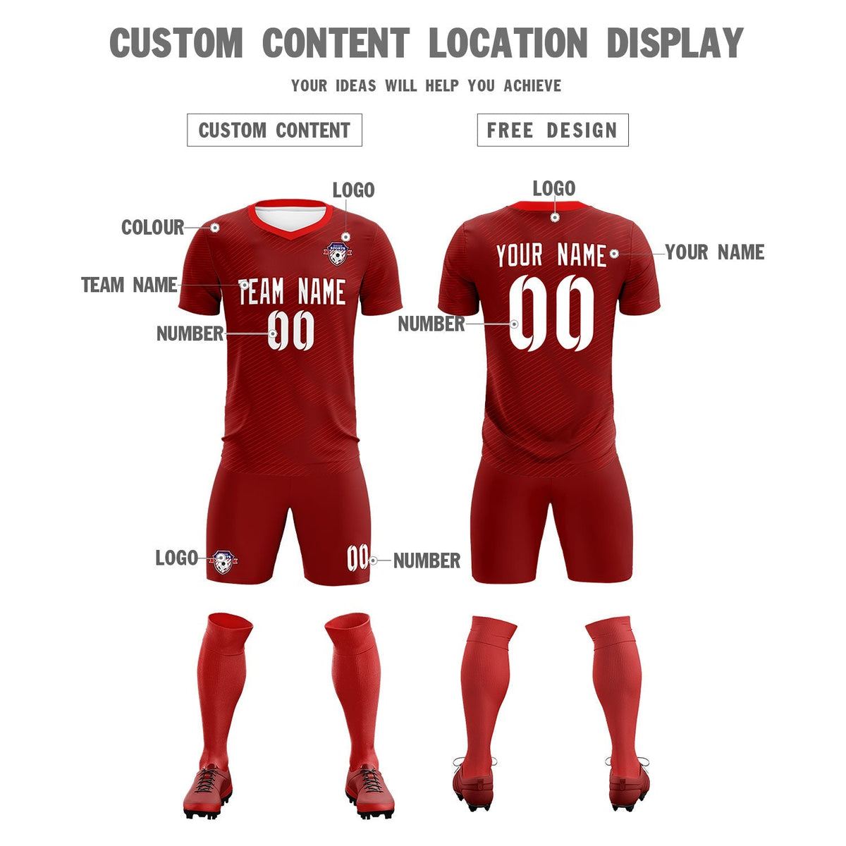 Custom Crimson Red Training Uniform For Men Soccer Sets Jersey