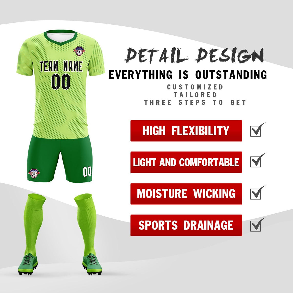 Custom Green Kelly Green Training Uniform For Men Soccer Sets Jersey