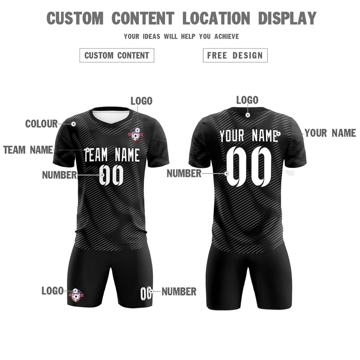 Custom Black White Training Uniform For Men Soccer Sets Jersey