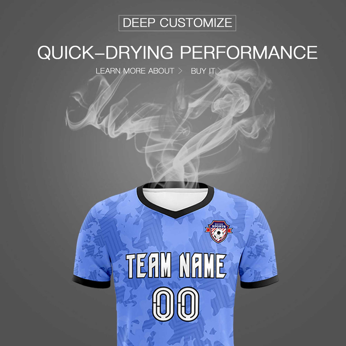 Custom Light Blue Camo sports Soccer Tops/Sets Jersey