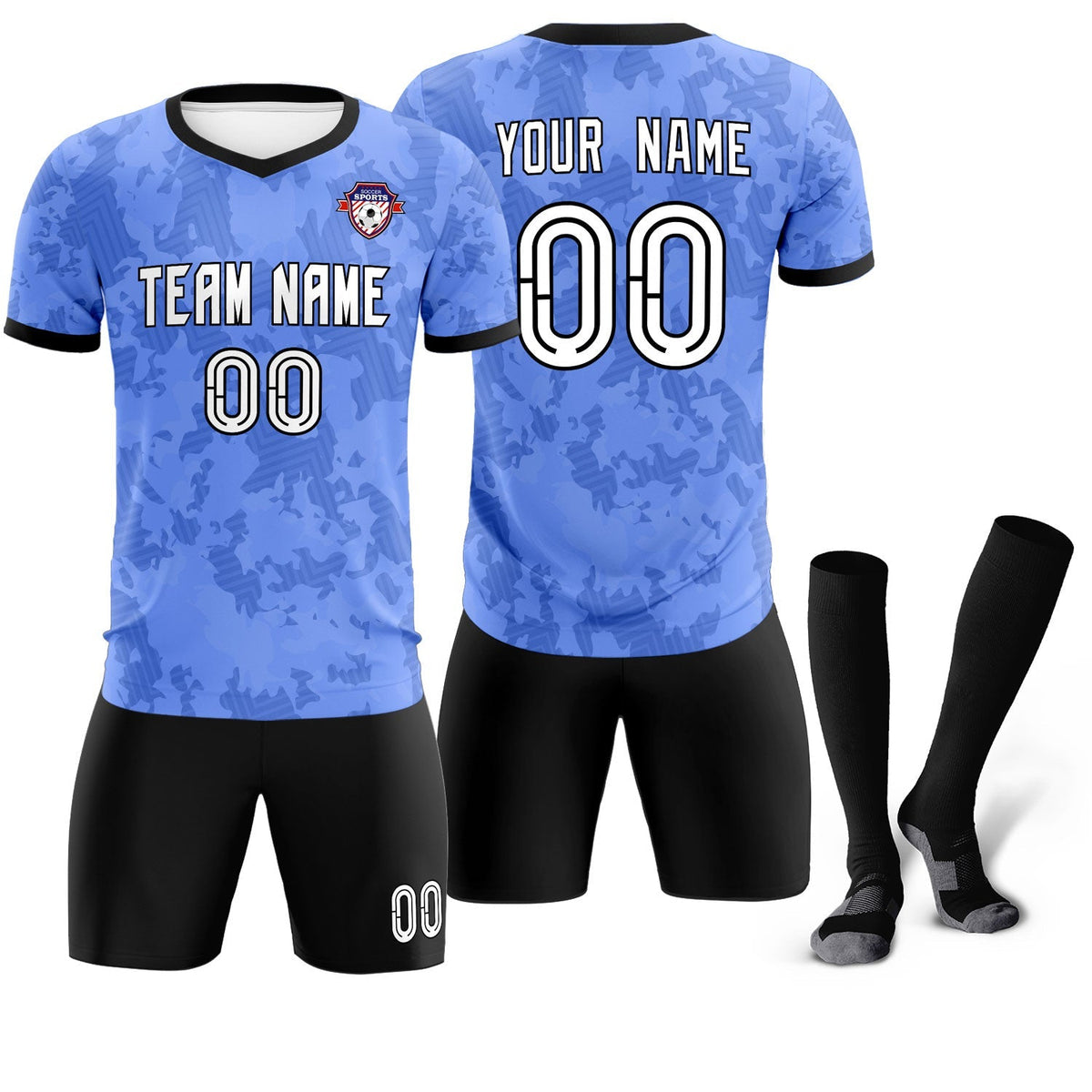 Custom Light Blue Camo sports Soccer Tops/Sets Jersey