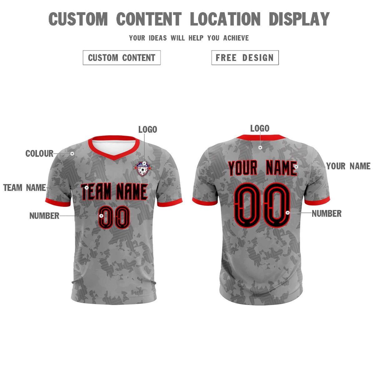 Custom Dark Gray Camo sports Soccer Tops/Sets Jersey