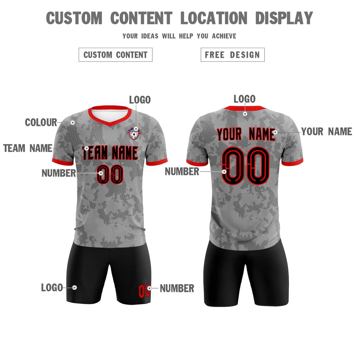 Custom Dark Gray Camo sports Soccer Tops/Sets Jersey