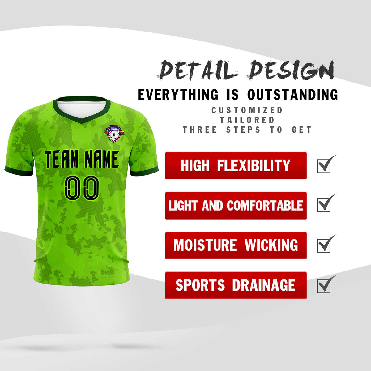 Custom Green Camo sports Soccer Tops/Sets Jersey
