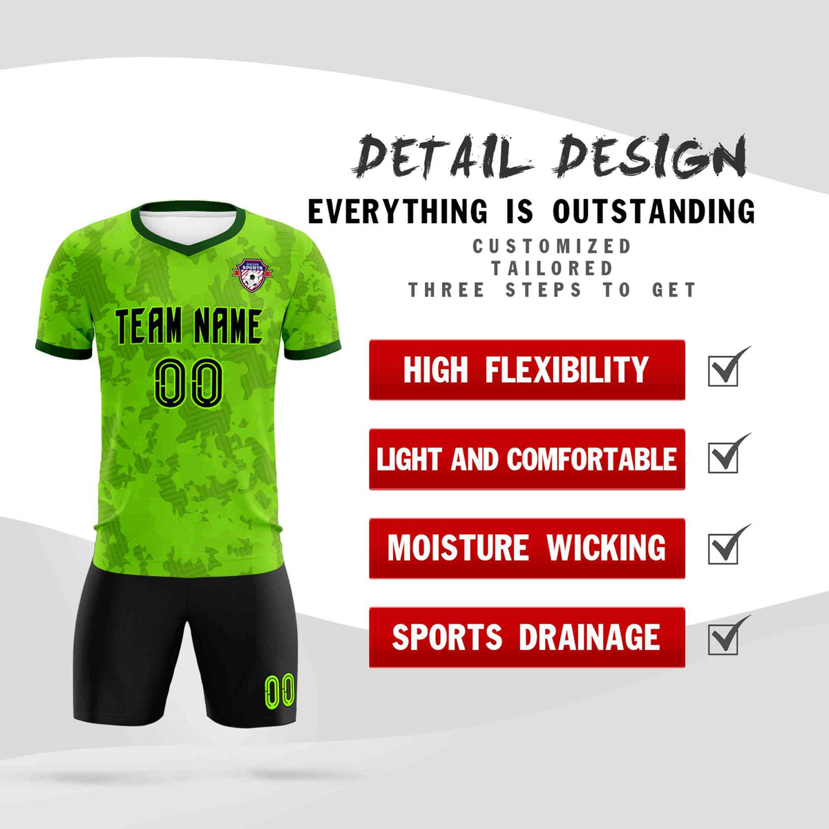Custom Green Camo sports Soccer Tops/Sets Jersey