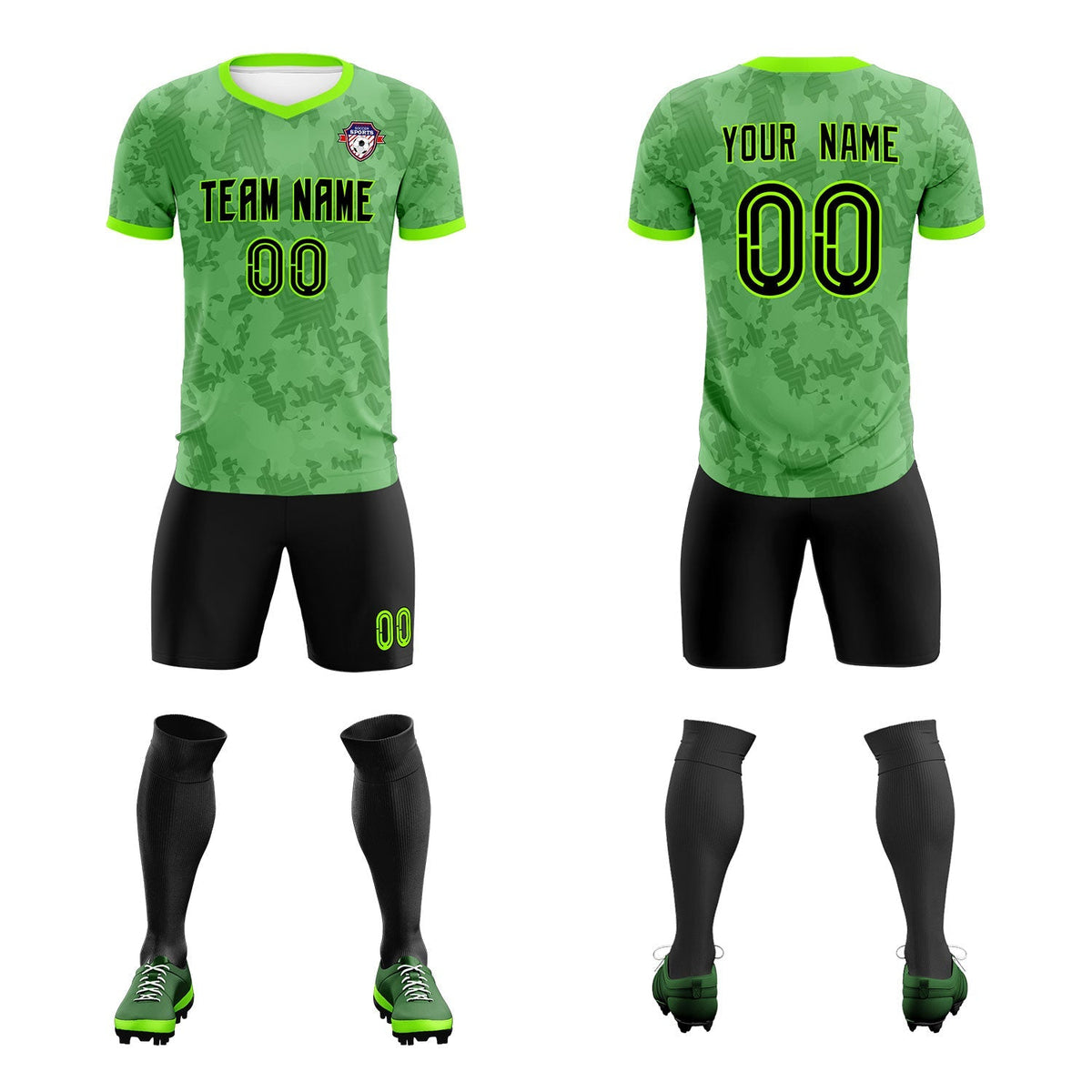Custom Green Camo sports Soccer Tops/Sets Jersey