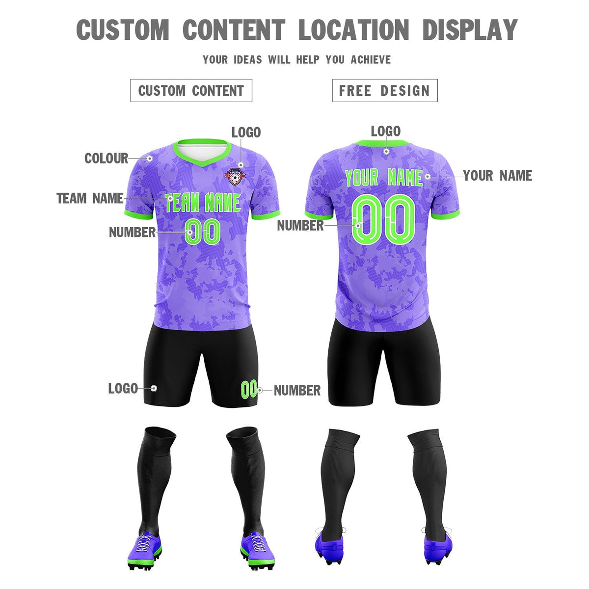 Custom Light Purple Camo sports Soccer Tops/Sets Jersey