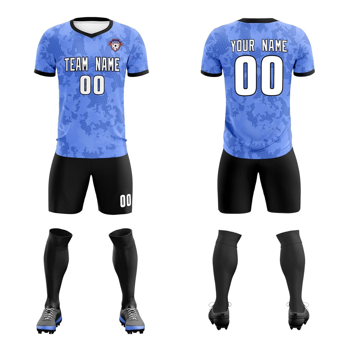 Custom Light Blue Camo sports Soccer Tops/Sets Jersey