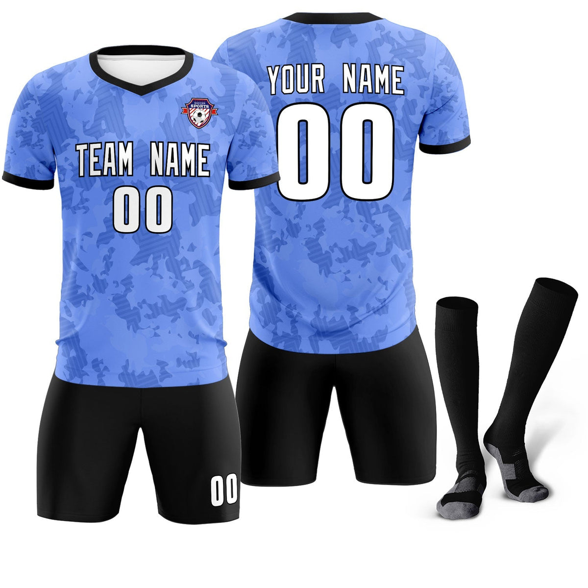Custom Light Blue Camo sports Soccer Tops/Sets Jersey