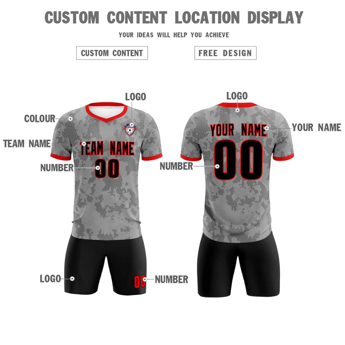 Custom Dark Gray Camo sports Soccer Tops/Sets Jersey