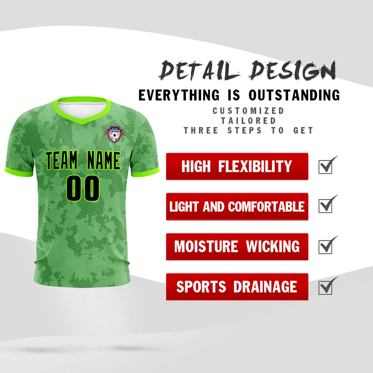 Custom Green Camo sports Soccer Tops/Sets Jersey