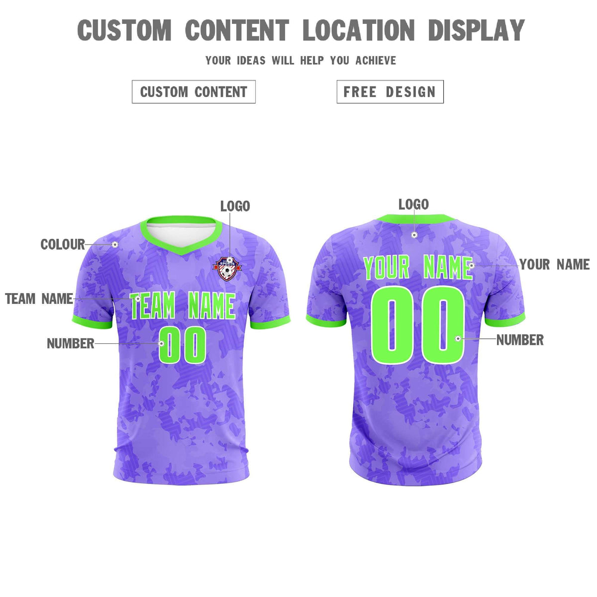 Custom Light Purple Camo sports Soccer Tops/Sets Jersey