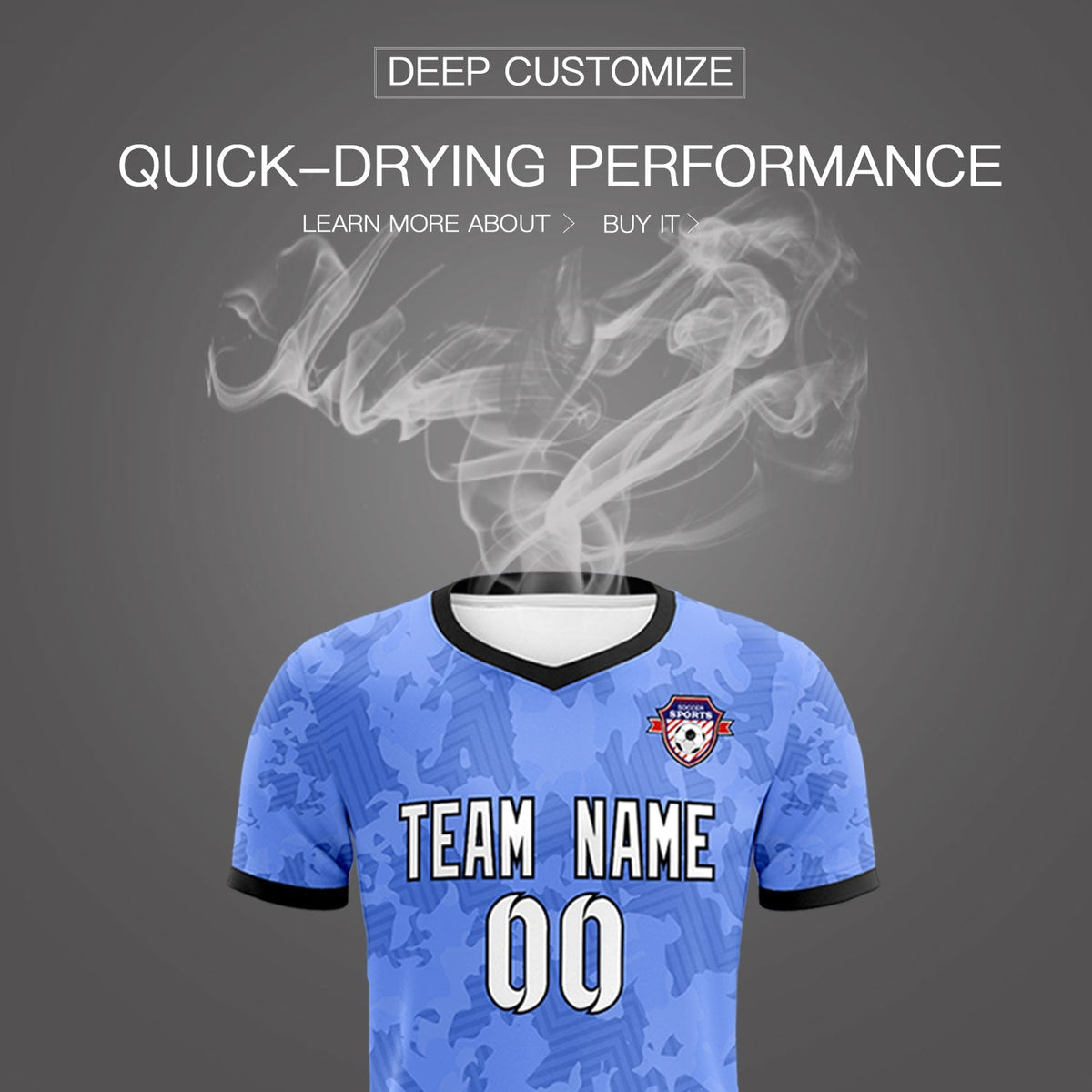 Custom Light Blue Camo sports Soccer Tops/Sets Jersey