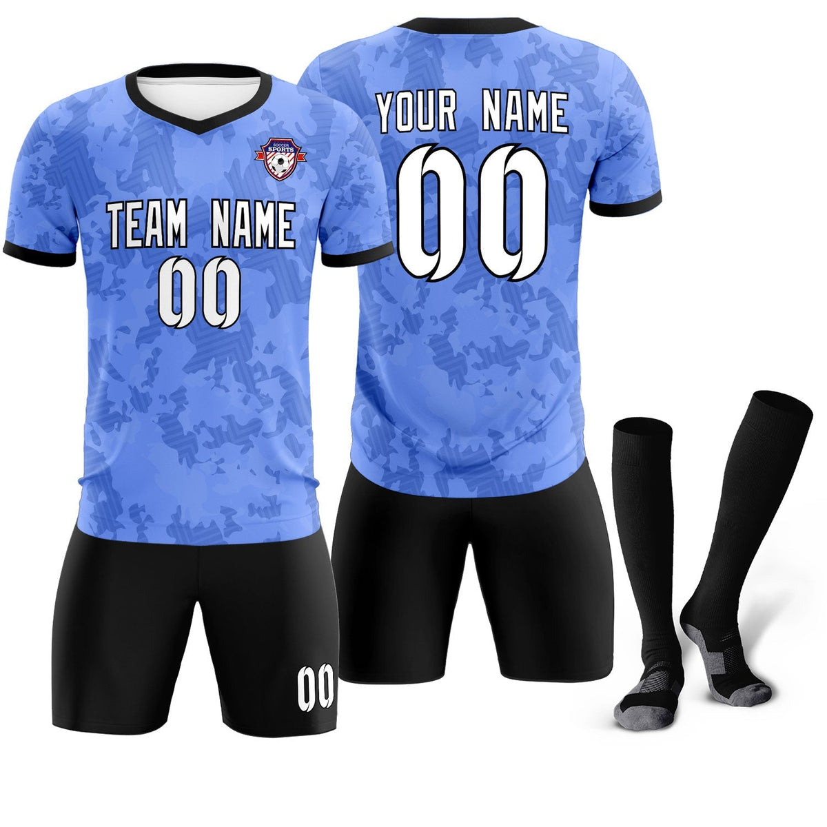 Custom Light Blue Camo sports Soccer Tops/Sets Jersey
