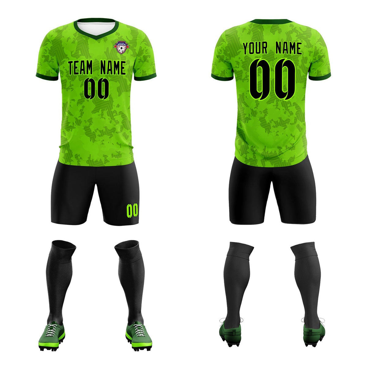 Custom Green Camo sports Soccer Tops/Sets Jersey