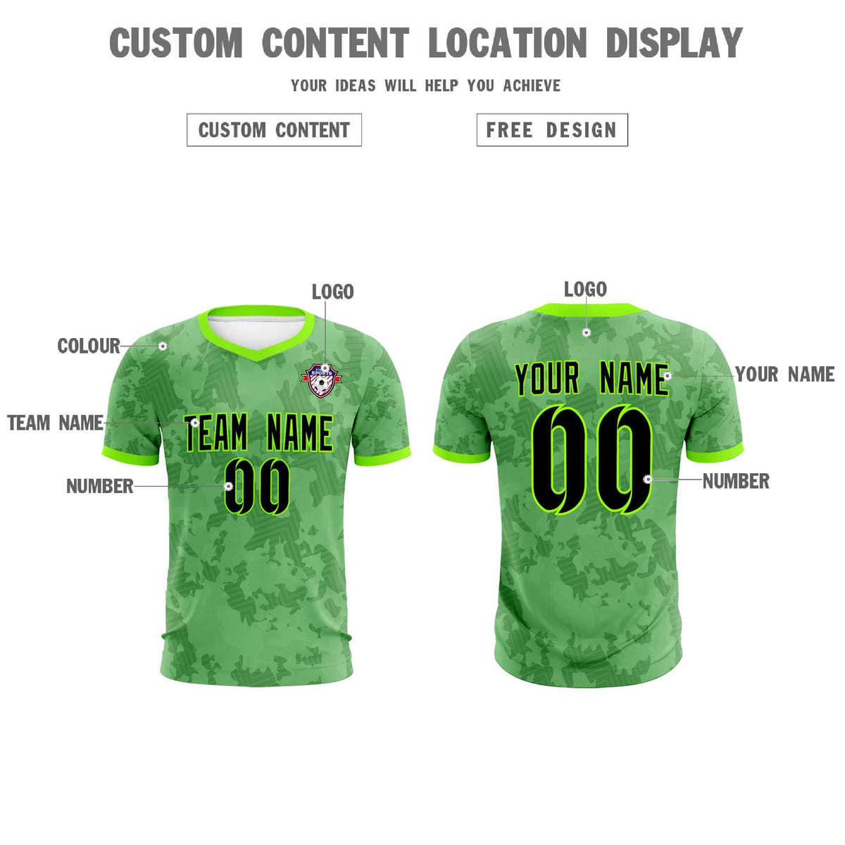 Custom Green Camo sports Soccer Tops/Sets Jersey