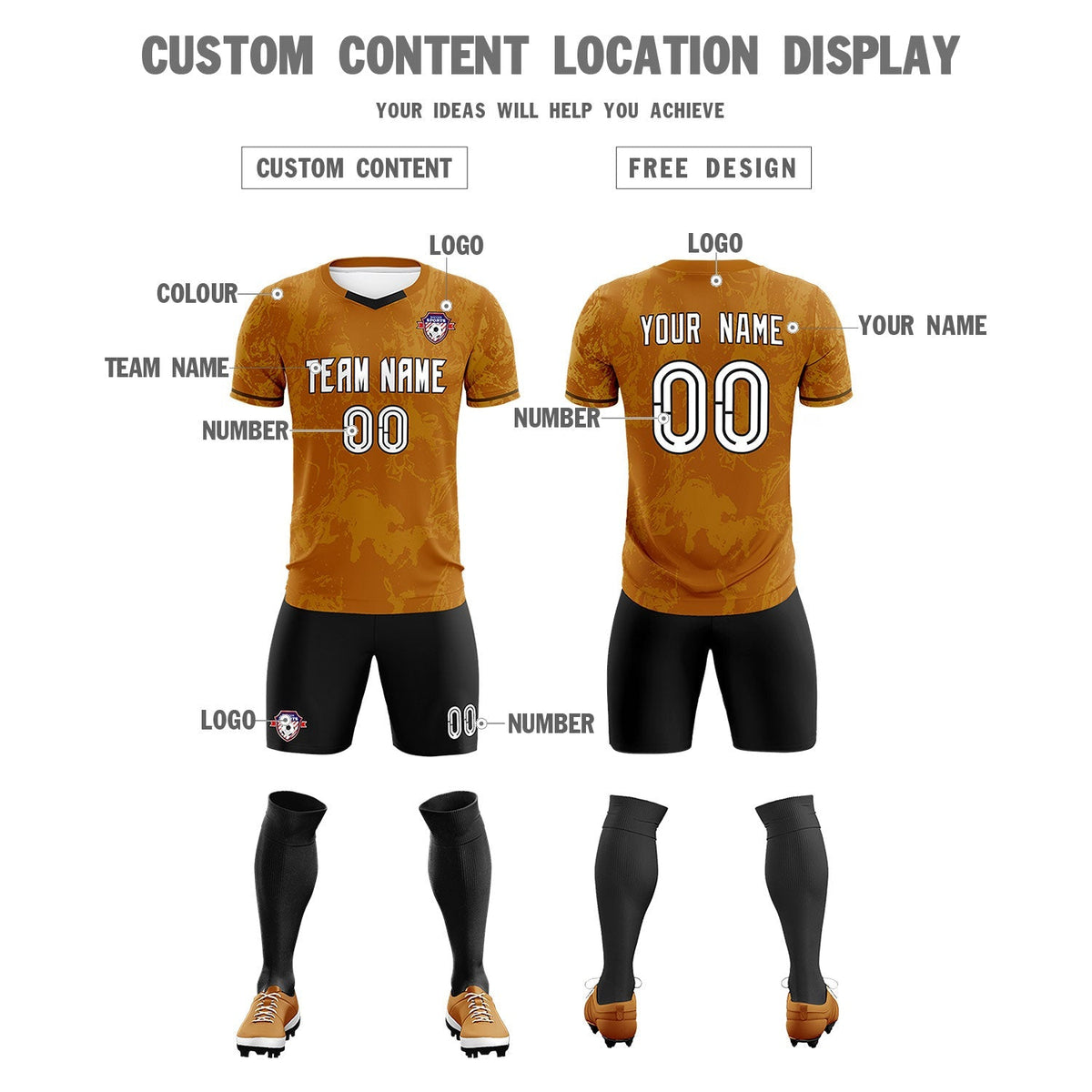 Custom Khaki Classic Graffiti Pattern Sportswear Soccer Tops/Sets Jersey