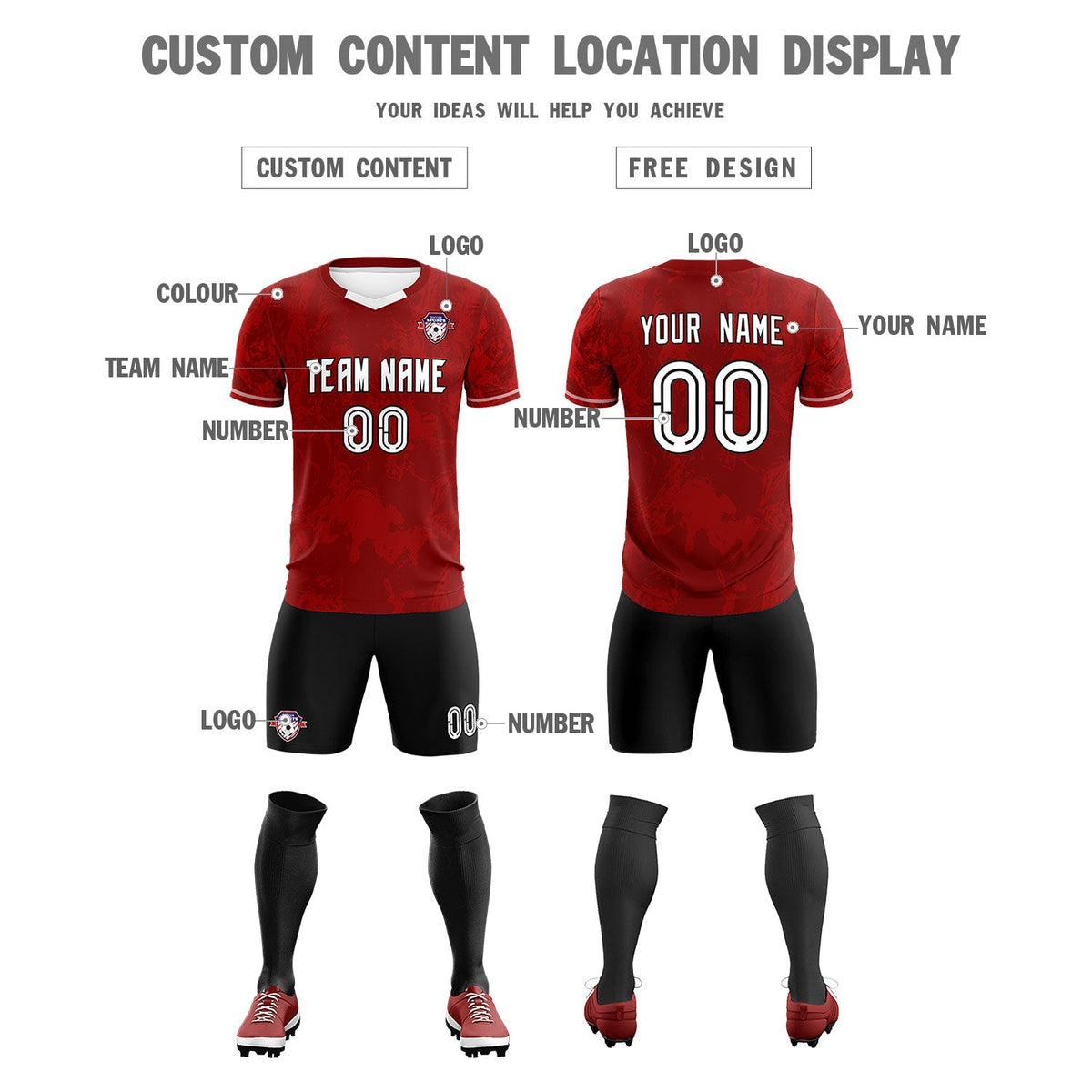 Custom Crimson Classic Graffiti Pattern Sportswear Soccer Tops/Sets Jersey