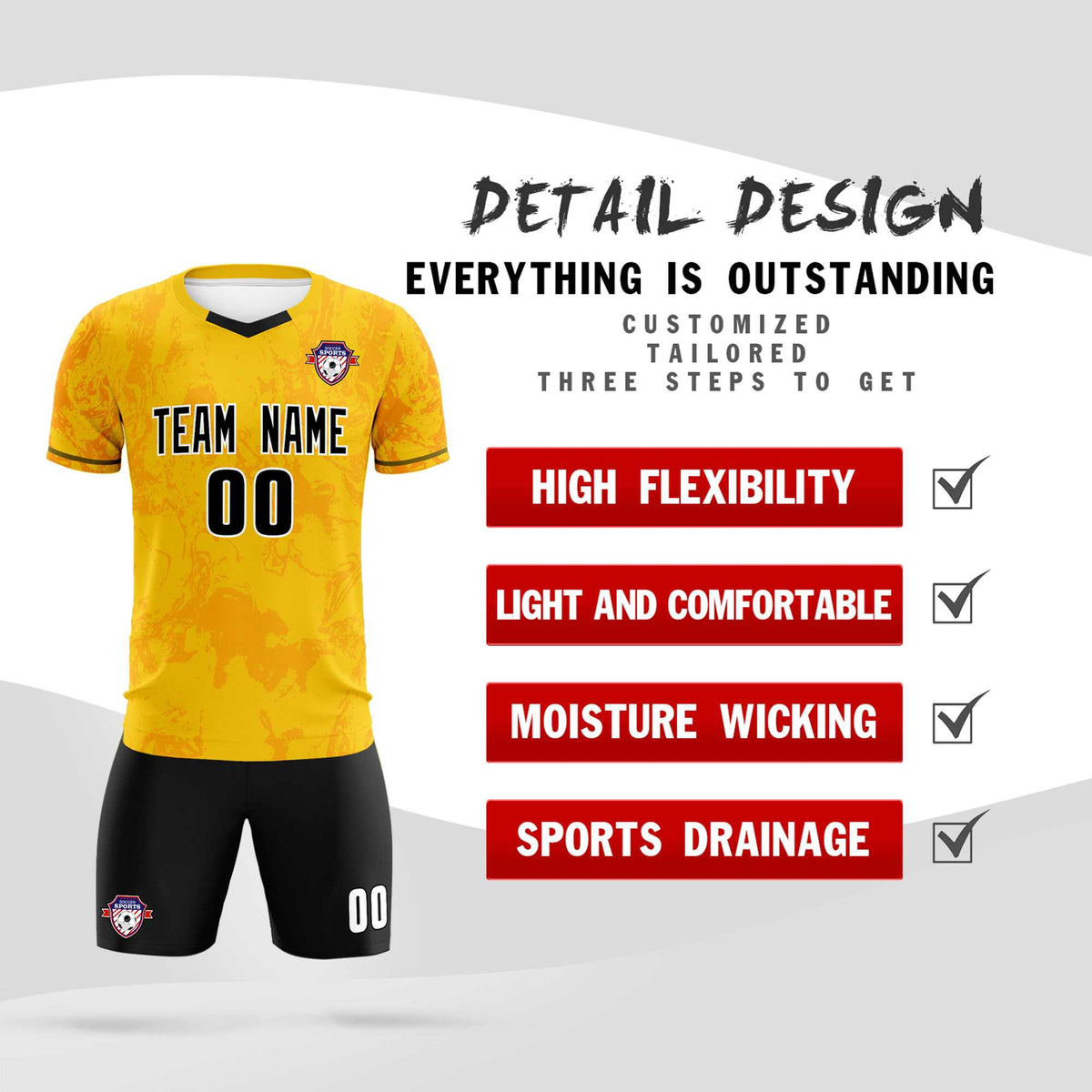 Custom Gold Classic Graffiti Pattern Sportswear Soccer Tops/Sets Jersey