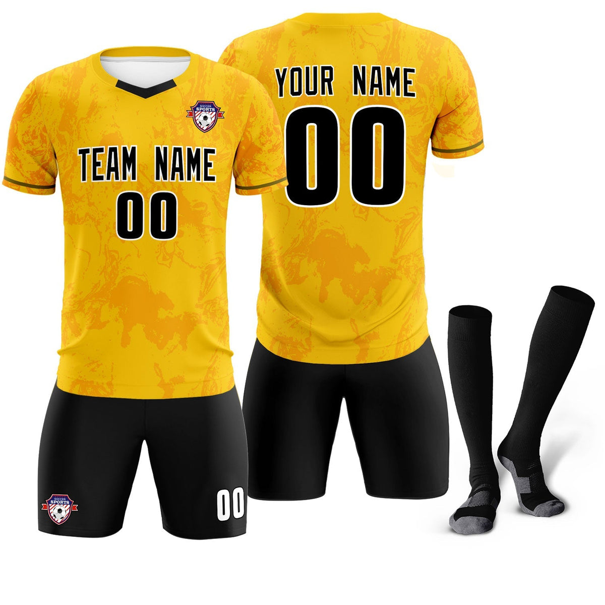 Custom Gold Classic Graffiti Pattern Sportswear Soccer Tops/Sets Jersey