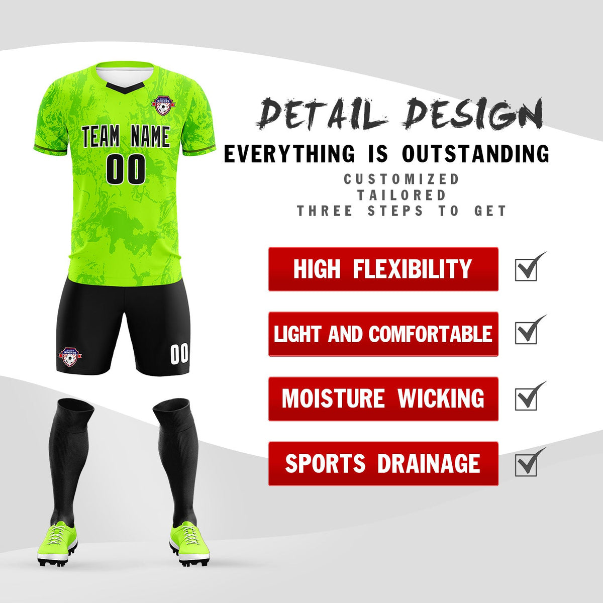 Custom Kelly Green Classic Graffiti Pattern Sportswear Soccer Tops/Sets Jersey
