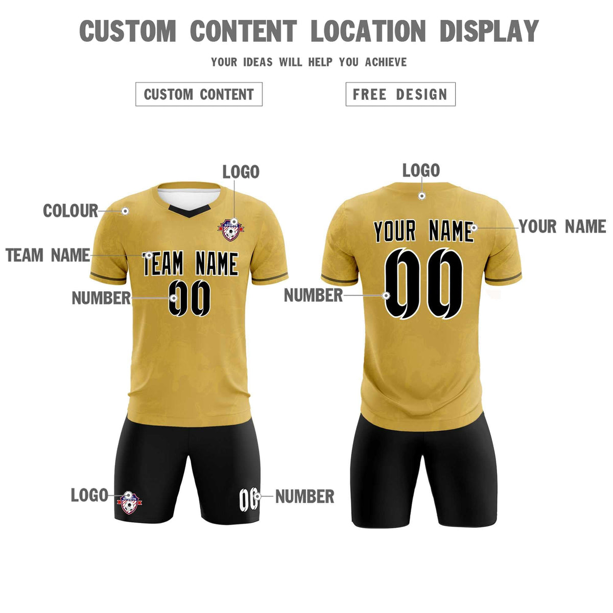 Custom Old Gold Classic Graffiti Pattern Sportswear Soccer Tops/Sets Jersey