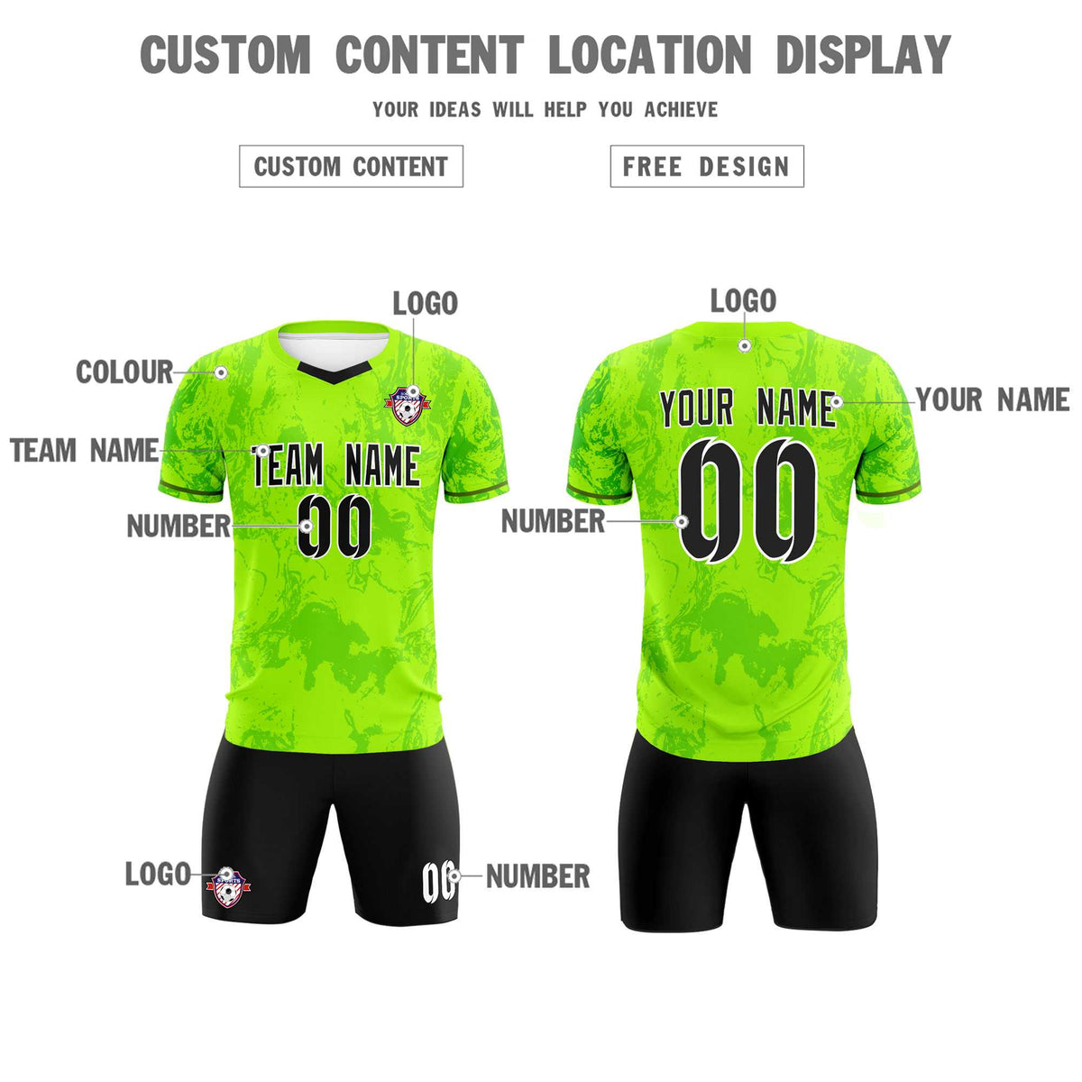 Custom Kelly Green Classic Graffiti Pattern Sportswear Soccer Tops/Sets Jersey