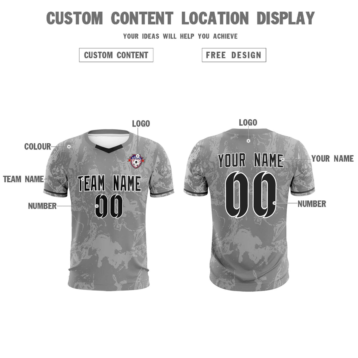 Custom Gray Classic Graffiti Pattern Sportswear Soccer Tops/Sets Jersey