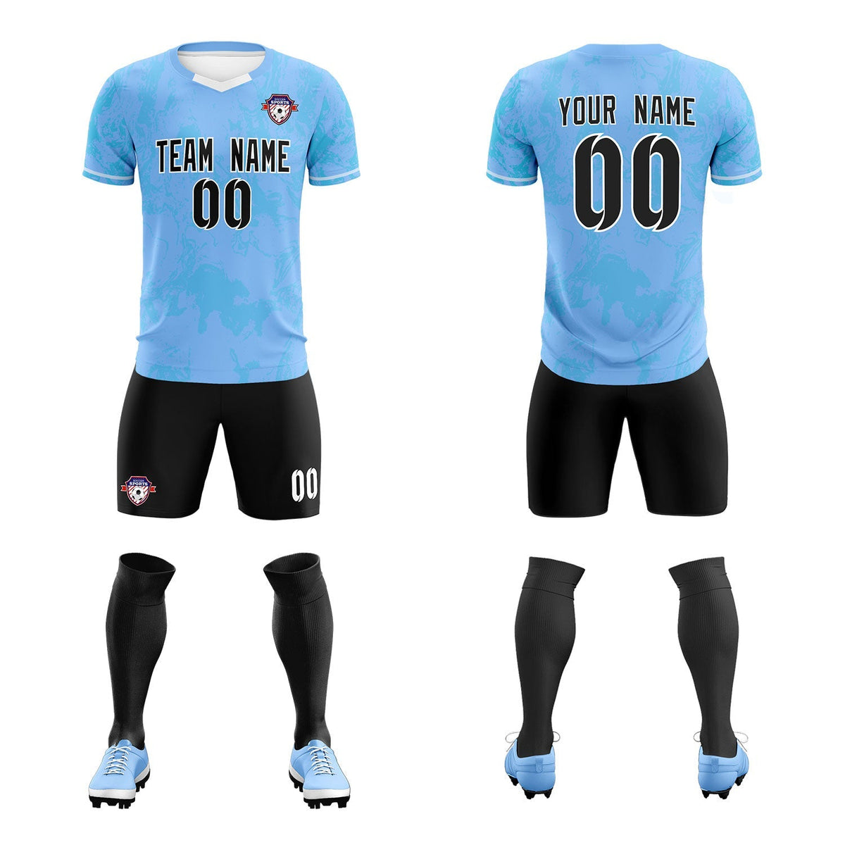 Custom Light Blue Classic Graffiti Pattern Sportswear Soccer Tops/Sets Jersey