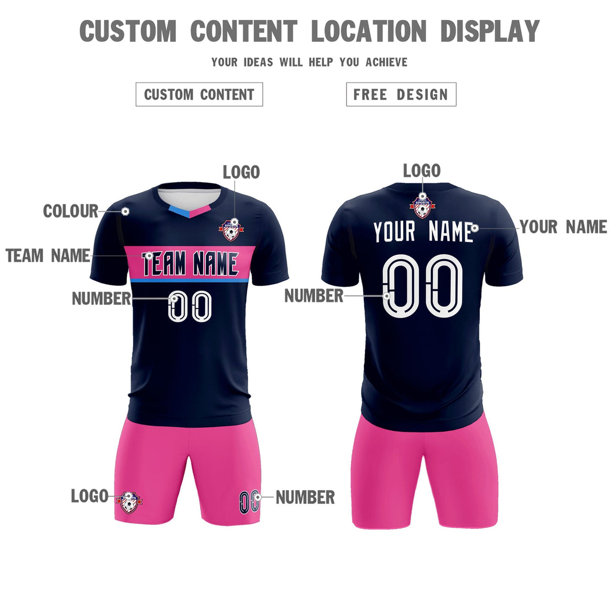 Custom Navy Classic Sports Sets Soccer Shirt Jersey