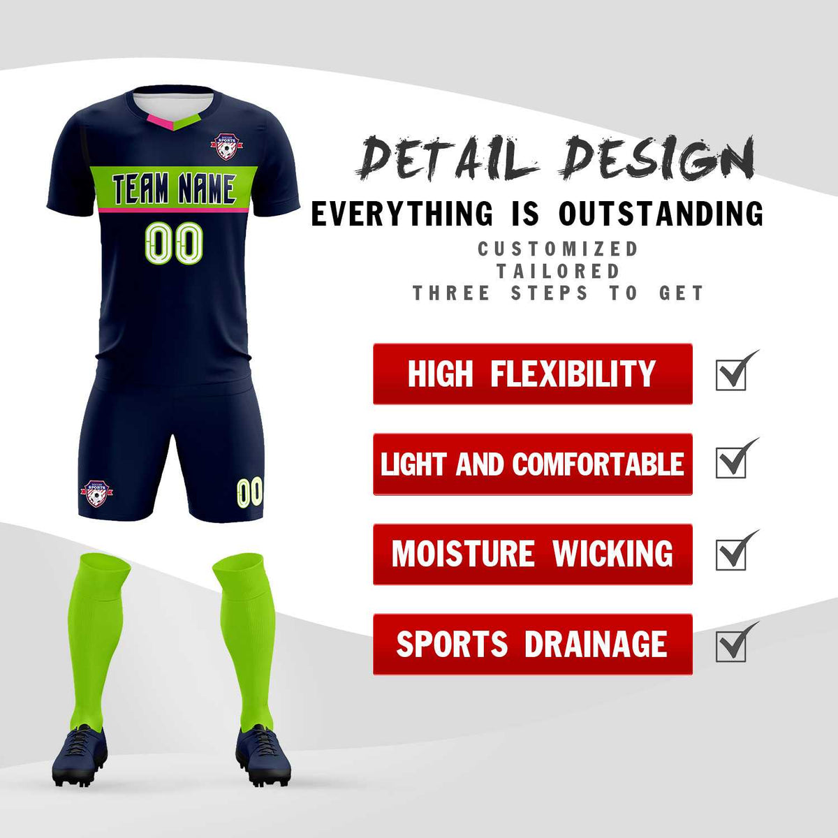 Custom Navy Classic Sports Sets Soccer Shirt Jersey