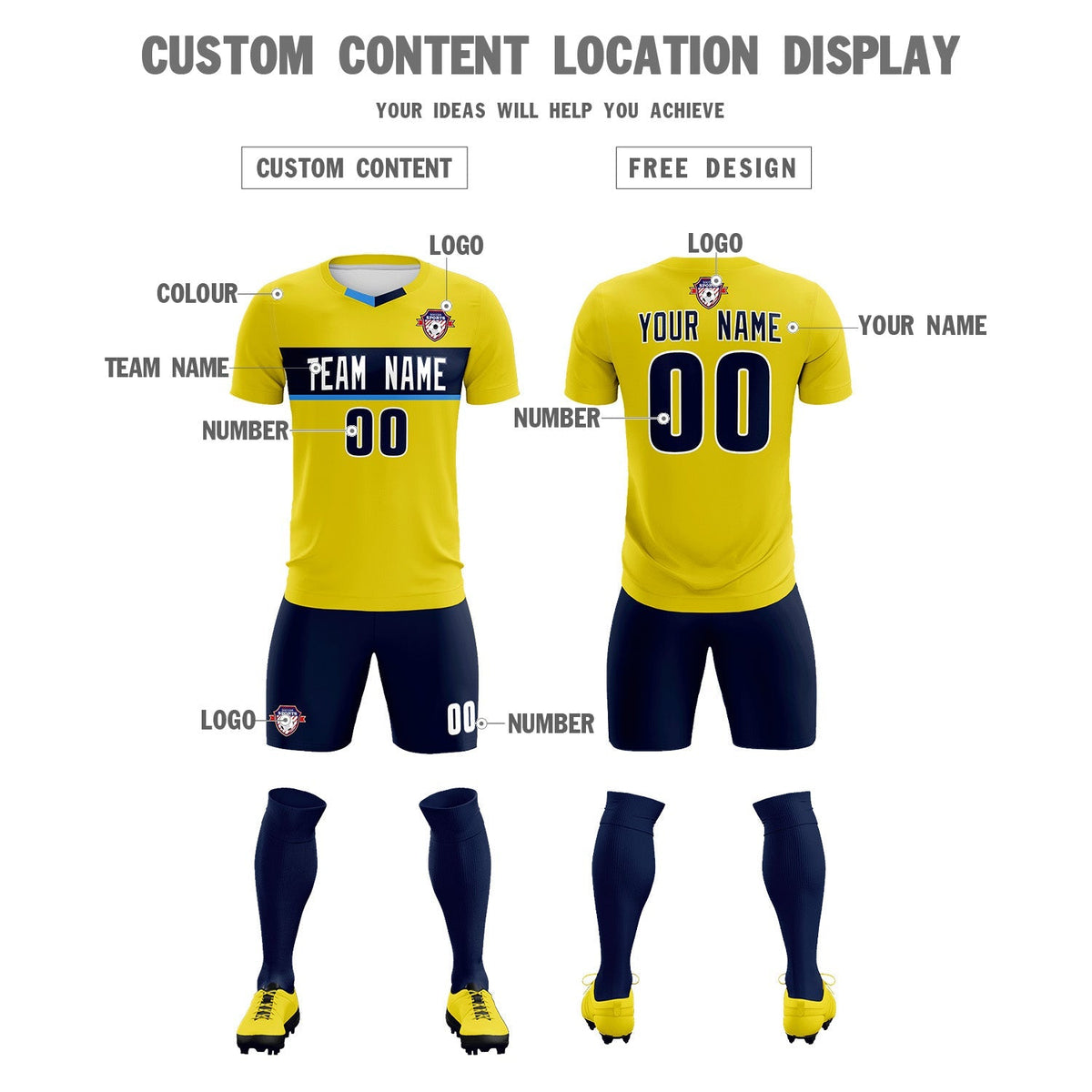 Custom Gold Classic Sports Sets Soccer Shirt Jersey