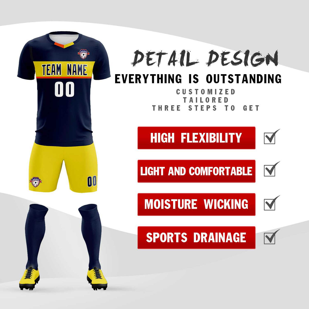 Custom Navy Classic Sports Sets Soccer Shirt Jersey