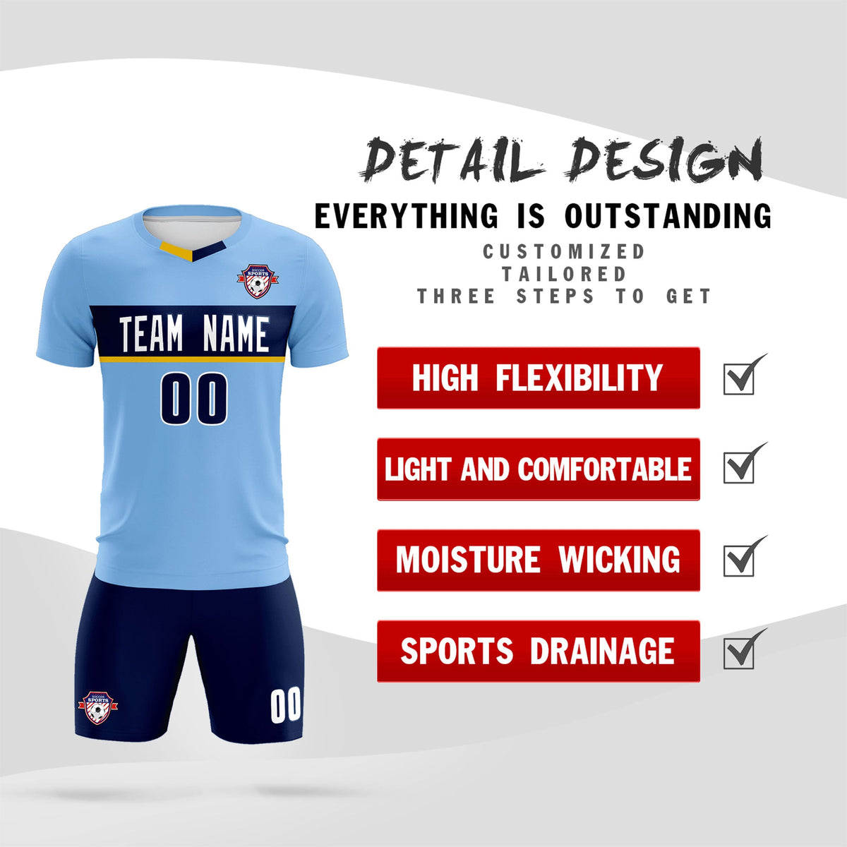 Custom Light Blue Classic Sports Sets Soccer Shirt Jersey
